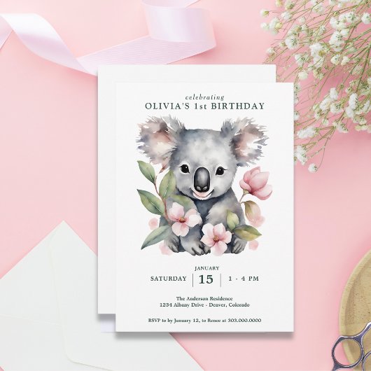 Koala Bear FIrst Birthday Einladung