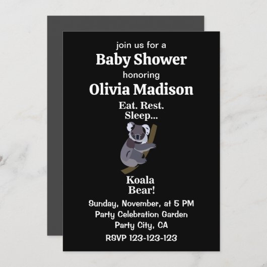 Koala Bear Funny Baby Shower Einladung (Vorne/Hinten)