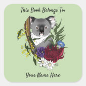 Koala Bear Green Buchzeichen Quadratischer Aufkleber (Vorderseite)
