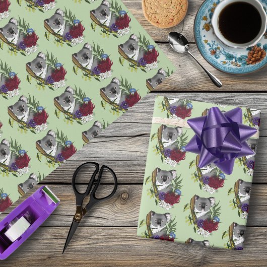 Koala Bear Green Geschenkpapier