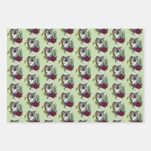 Koala Bear Green Geschenkpapier Set (Vorderseite)
