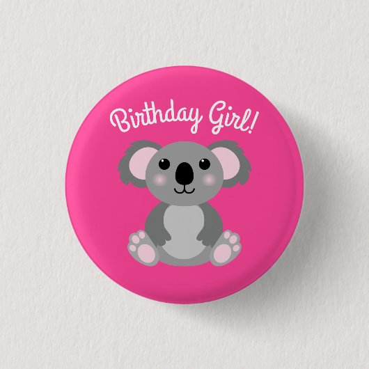 Koala Bear Niedlich Kid Birthday Girl Button (Vorderseite)