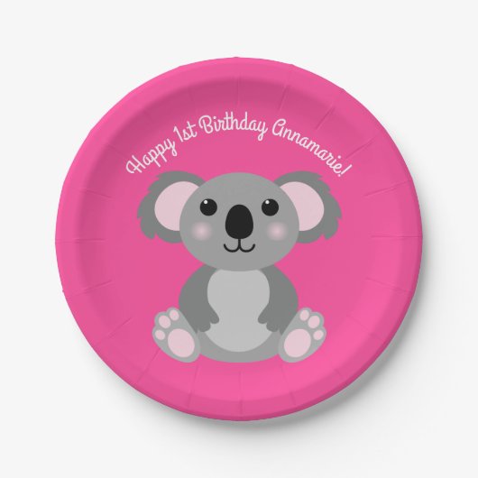 Koala Bear Niedlich Kid Birthday Party Pappteller (Vorderseite)