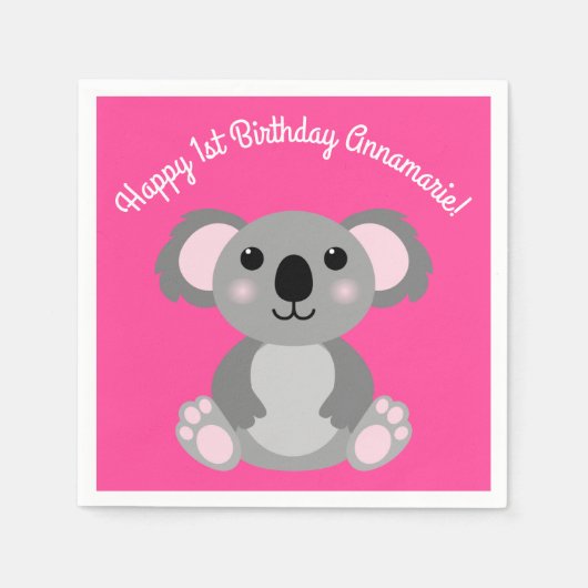 Koala Bear Niedlich Kid Birthday Party Serviette (Vorderseite)