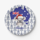 Koala Bear on Australia Flag and Christmas Tree Pappteller (Vorderseite)