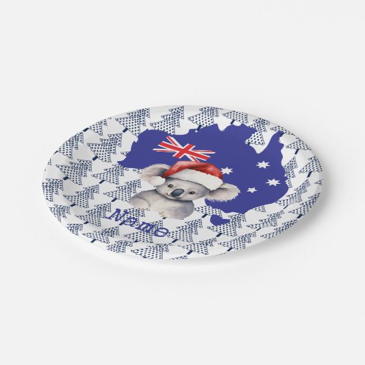 Koala Bear on Australia Flag and Christmas Tree Pappteller (Schrägansicht)