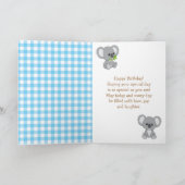 Koala Bear Picnic Blue Gingham Happy Birthday Karte (Innenseite)