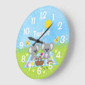 Koala Bear Picnic Blue Große Wanduhr (Winkel)