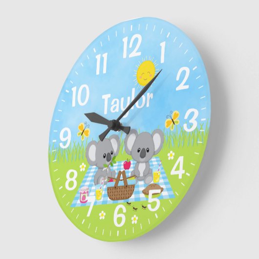 Koala Bear Picnic Blue Große Wanduhr (Winkel)