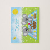 Koala Bear Picnic Boy Blue Gingham Puzzle (Vertikal)