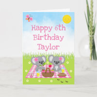 Koala Bear Picnic Pink Gingham Happy Birthday