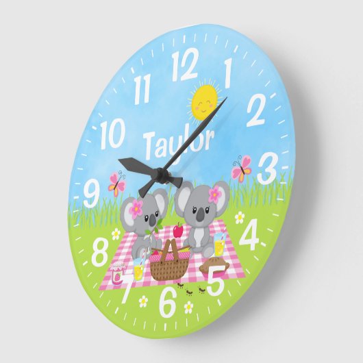 Koala Bear Picnic Pink Große Wanduhr (Winkel)