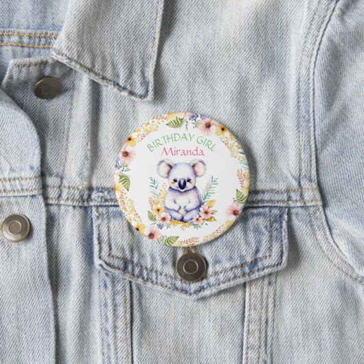 Koala Bear Themed Birthday Girl Personalisiert Button (Beispiel)