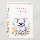 Koala Bear Themed Girl's Birthday Party Einladung (Vorne/Hinten)