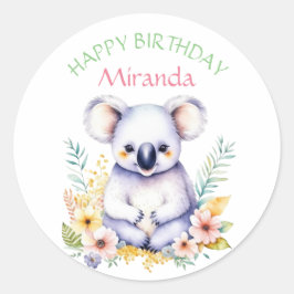 Koala Bear Themed Girl's Happy Birthday Runder Aufkleber