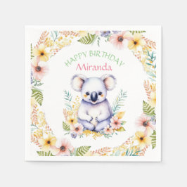 Koala Bear Themed Girl's Happy Birthday Serviette