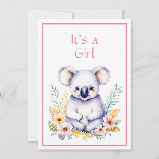 Koala Bear Themed It's a Girl Baby Shower Einladung (Vorderseite)
