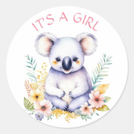 Koala Bear Themed It's a Girl Baby Shower Runder Aufkleber