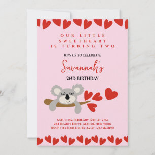 Koala Bear Valentine's Day Birthday Hearts Einladung