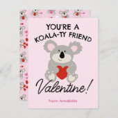 Koala Bear Valentine's Day School Card Mitteilungskarte (Vorne/Hinten)