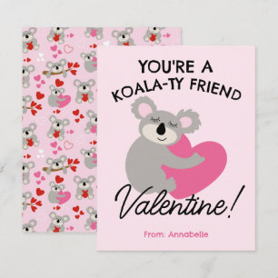 Koala Bear Valentine's Day School Card Mitteilungskarte