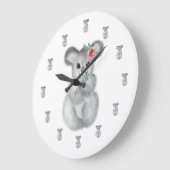 Koala Bear Watercolor Girl Nursery Große Wanduhr (Winkel)