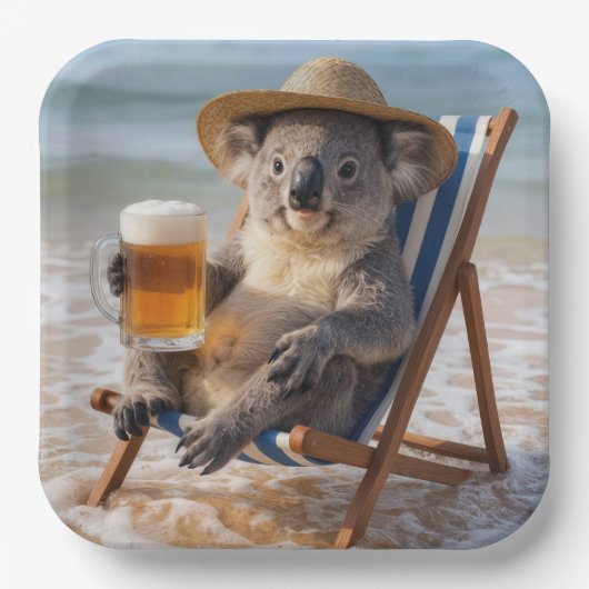 Koala Bear With a Beer on a Beach Pappteller (Vorderseite)