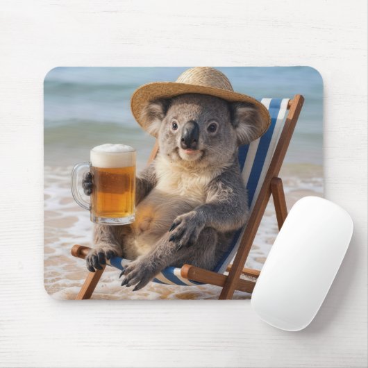 Koala Bear With a Beer on the Beach Mousepad (Mit Mouse)