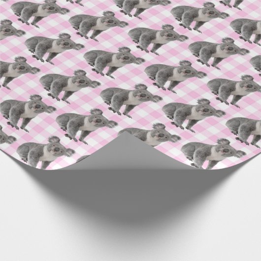 Koala Bears auf Pink Gingham Geschenkpapier (Ecke)