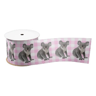 Koala Bears auf Rosa und Weiß Gingham Satinband