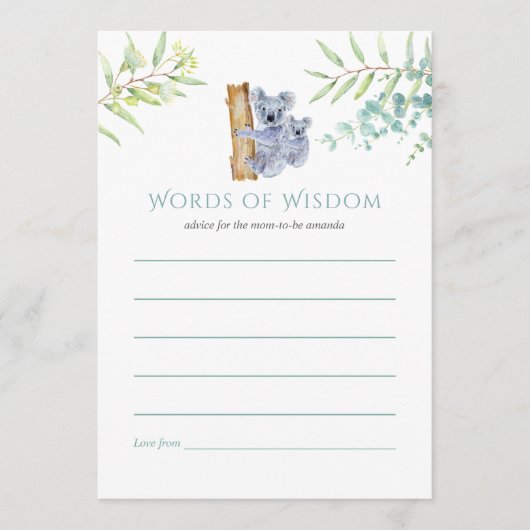 Koala Bears Eucalyptus Verlasse Babyduschberatung Hinweiskarte (Vorderseite)