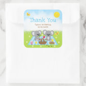 Koala Bears Picnic Birthday Blue Gingham Vielen Da Quadratischer Aufkleber (Tasche)