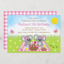 Koala Bear's Picnic Pink Gingham Birthday
