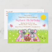 Koala Bear's Picnic Pink Gingham Birthday Postkarte (Vorne/Hinten)
