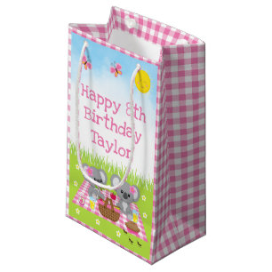 Koala Bears Picnic Pink Gingham Happy Birthday Kleine Geschenktüte