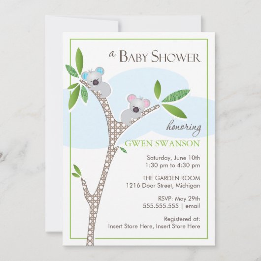 Koala Bears - Twins Baby Shower Einladungen (Vorderseite)
