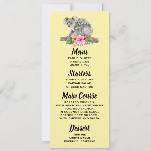 Koala Bears Wasserfarbe Niedliche Mama & Babymenü Einladung (Vorderseite)