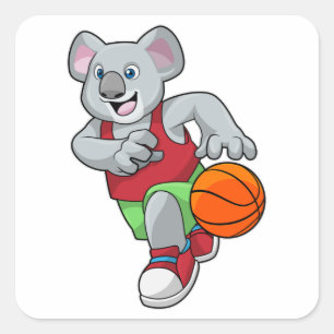 Koala bei Basketball Sports Quadratischer Aufkleber