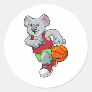 Koala bei Basketball Sports Runder Aufkleber
