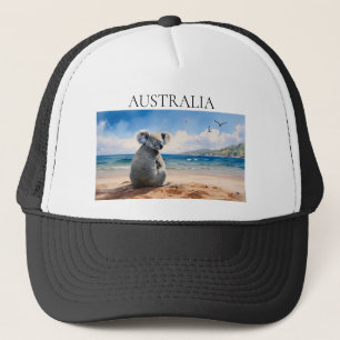 Koala beobachtet den Ozean Truckerkappe
