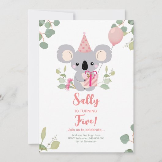 Koala Birthday Einladung (Vorderseite)