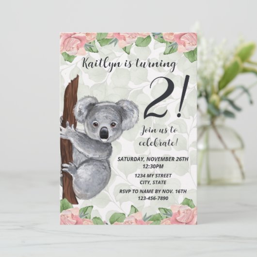 Koala Birthday Einladung (Stehend Vorderseite)