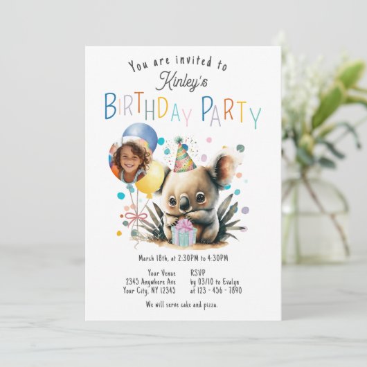 Koala Birthday Einladung (Stehend Vorderseite)