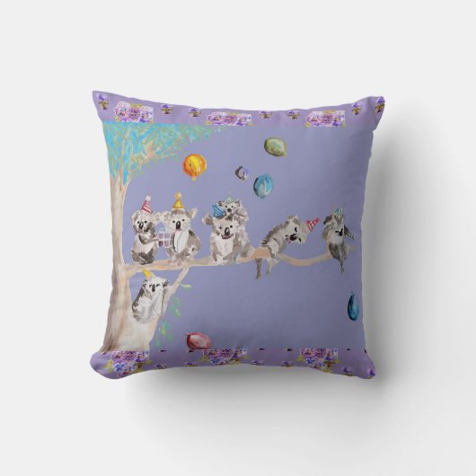 Koala Birthday Niedlich Koalas Kinder Lila Cushion Kissen (Vorderseite)