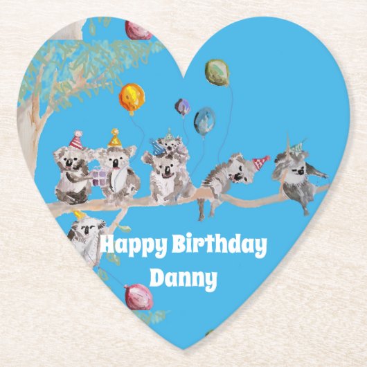 Koala Birthday Party Blue Paper Party Untersetzer (Vorderseite)