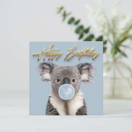 Koala Blasa a Blue Bubble gum Einladung (Stehend Vorderseite)