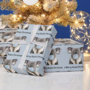 Koala Blasst ein blauer Blasen-Gummi Weihnachtsgrü Geschenkpapier