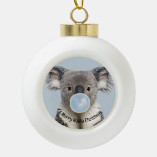 Koala Blasst ein blauer Blasen-Gummi Weihnachtsgrü Keramik Kugel-Ornament