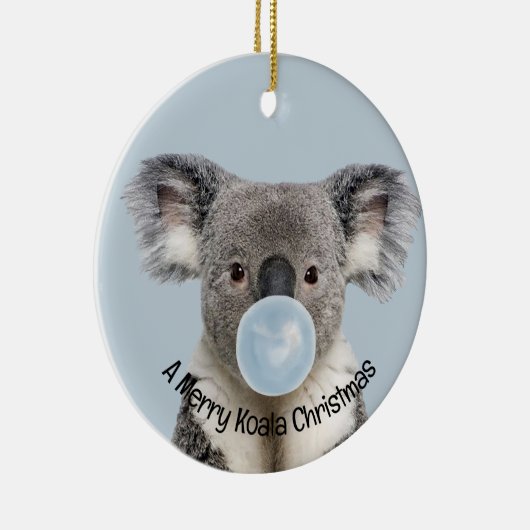 Koala Blasst ein blauer Blasen-Gummi Weihnachtsgrü Keramik Ornament (Rechts)