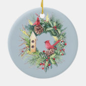 Koala Blasst ein blauer Blasen-Gummi Weihnachtsgrü Keramik Ornament (Hinten)